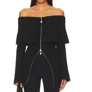 House of Harlow 1960 x REVOLVE Akari Off Shoulder Sweater in Black Knit Zip Up